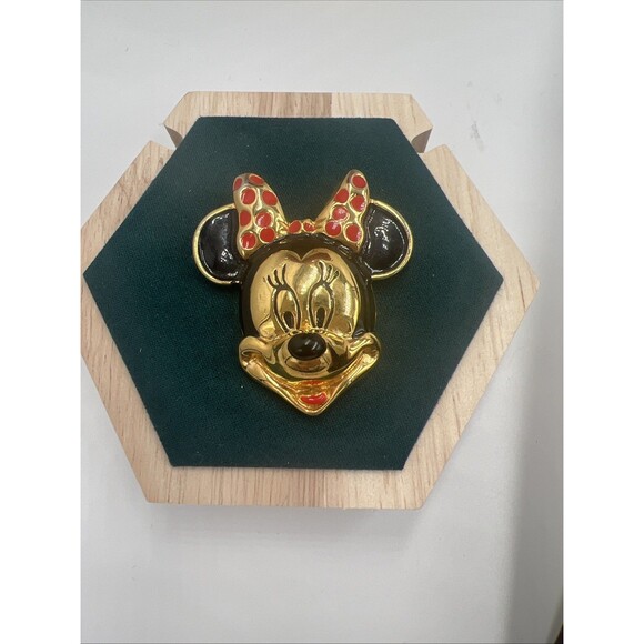 Vintage Minnie Mouse Brooch Pin Disney Gold Tone Large 2 Inches Signed RARE - Picture 1 of 7